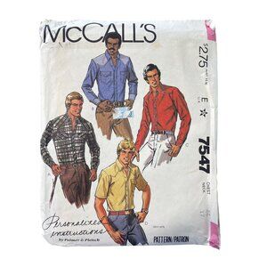 80s McCalls 7547 Mens Shirt Sewing Pattern Chest 46" Neck 17" Vintage 1981 CUT